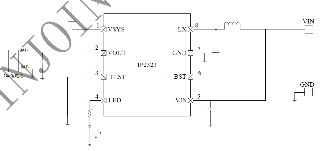IP2323 5V输入双节串联电池升压充电IC