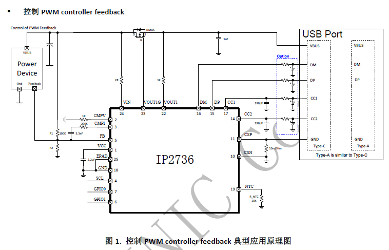 英集芯IP2736集成多种协议USB 端口快充协议 IC